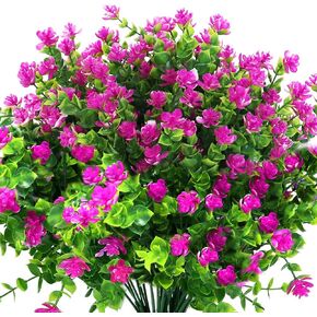 8 Bundles Artificial Flowers for Outdoors, UV Resistant Faux Greenery Shrubs for Garden Outdoor Window Box Porch Farmhouse Hanging Planter Home Indoor Festival Decor (Fuchsia)