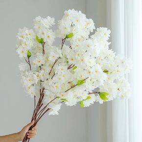 Hawesome Artificial Flowers Cherry Blossom Branches 42 Inch Fake Silk Cherry Blossom Flowers Arrangements for Wedding Party Home Decoration (Champagne,3 Pack)