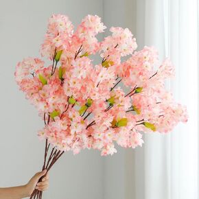 Hawesome Artificial Flowers Cherry Blossom Branches 42 Inch Fake Silk Cherry Blossom Flowers Arrangements for Wedding Party Home Decoration (Champagne,3 Pack)