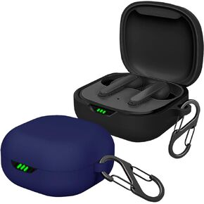 [2 Pack] easyBee Case Compatible with JBL Live Pro 2 / Live Pro+ TWS Bluetooth Headphone Charging Cover with 2 Keychain, Soft Liquid Silicone Ultra Thin Shockproof Protective Kit - Black Blue