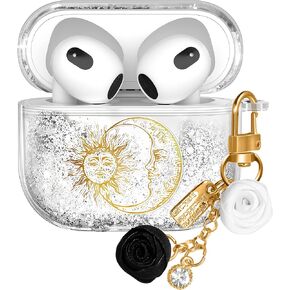 for Airpods 3rd Generation Case Women Cute Funda Cover Kawaii Girls Estuche Protector Keychain Y2K Girly Liquid Glitter Bling Sparkly Fun Pink Smiley Face Design for Apple Air Pod Gen 3 Cases