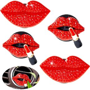 4 Pieces Red Lips Car Vent Clip Bling Car Decoration Red Lips Car Air Vent Clip Charm Red Crystal Kiss Car Vent Clip Red Lips Car Vent Diffuser Lips Air Vent Clip Decoration Diamond Accessories
