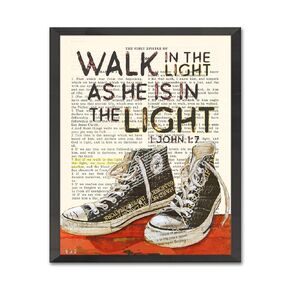 Walk in the Light As He is in the Light - 1 John 1:7 Art Print, Unframed, Vintage Bible Page Verse Scripture, Retro Shoes, Christian Wall and Home Decor Poster, 8x10 Inches