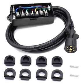 6 Foot 7 Pin Trailer Plug Wiring Harness 7 Way RV Trailer Cord Wire with 7 Gang Waterproof Junction Box
