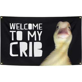 Welcome To My Crib Funny Flag 3X5FT Banner,Man Cave Wall Flag for College Dorm Room Frat Outdoor Parties Gift Tailgates,with 4 Brass Grommets.