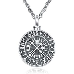 قلادة KINGWHYTE Viking Ashes من الفضة الإسترليني عيار 925 Vegvisir Viking تميمة مجوهرات حرق الجثث تذكار هدايا الذاكرة للرجال والنساء