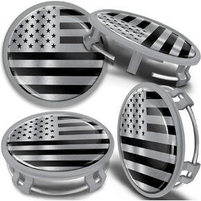 SkinoEu 4 x 75mm Wheel Centre Alloy Hub Center Caps Compatible with B66470207 / B66470200 Hubcaps Car Tuning Black Silver USA American Flag CMS 7