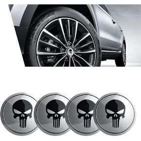 Pack-4 Skull Car Hub Cap Sticker with Adhesive, 2.2In Waterproof Smooth Vehicle Hub Cap Decorative Decal, Universal Personalized Car Exterior Sticker for Truck SUV Car (Black)