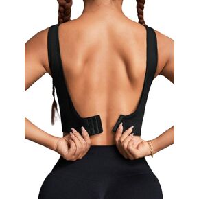 SweatyRocks Women's Backless Sports Bra Padded Medium Support Workout Yoga Crop Tank Top