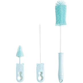 3 in 1 Baby Bottle Brush Cleaning Set, 13.4" Long Handle Bottle Brush Cleaner, Including Silicone Bottle Brush, Nipple Brush, Straw Brush, BPA-Free, Newborn Baby Essentials Must-Haves (Blue)