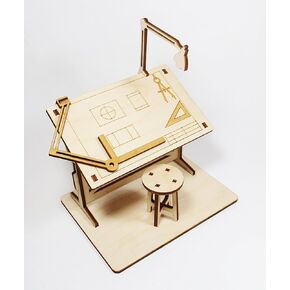 StonKraft Wooden 3D Puzzle Miniature Drafting Table - Home Decor, Construction Toy, Modeling Kit, School Project - Easy to Assemble