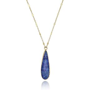 Bohemian Simulated Blue Lapis-Lazuli Boho Teardrop Gold Plated Sterling Silver Chain Necklace