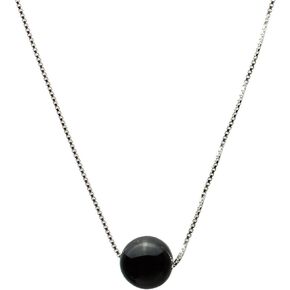Floating Round 10mm Black Onyx Stone Station Sterling Silver Box Chain Necklace Adjustable