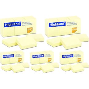 Highland 6539YW Self-Stick Notes, 1 1/2 x 2, Yellow, 100-Sheet (5 Pack of 12)