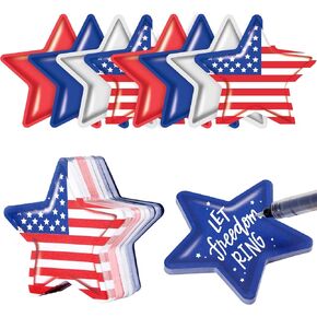 Quera 8 Pads Patriotic Star Shape Sticky Notes American Flag 4th of July Self-Adhesive Stereoscopic Star Notepads School Office Organizer Memorial Independence Day Party Supplies (Red, Blue, Silver)