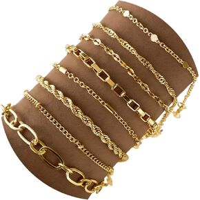 IFKM Gold Bracelets for Women Girls, 14K Gold Plated Dainty Link Chain Bracelet set, Trendy Stackable Layered Bracelets jewelry Gifts