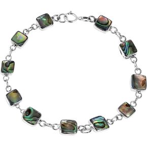 AeraVida Modernist Square Abalone Shell Double Sided .925 Sterling Silver Link Bracelet | Handcrafted Ocean-Inspired Jewelry
