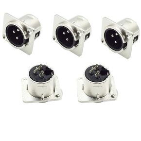 4 Pin XLR Male Socket Metal Panel Mount Chassis Microphone Audio Jack D-Type Connector Adapter, Pack of 5