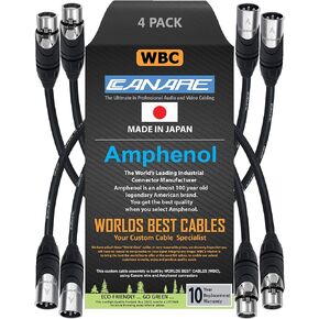 4 Units - 1 Foot - Canare L-4E6S, Star Quad Balanced Male To Female Microphone Cables With Amphenol AX3M & AX3F Silver XLR Connectors - CUSTOM MADE By WORLDS BEST CABLES