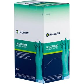 HALYARD Surgical Glove, Latex Micro, 7.5 mil Thick, Individually Wrapped Pairs, Powder Free, Sterile, 8.5 Large, Teal, SGL60085 (Box of 50 Pairs - 100 Total)