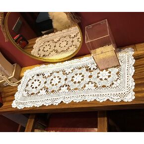 White Handmade Crochet Cotton Table Runner Lace Doilies Doily Rectangle Dresser Scarves,16 by 28 Inches.