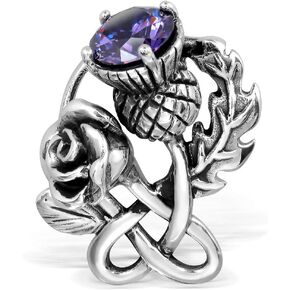 WithLoveSilver 925 Sterling Silver Celtic Classic Scottish Style Thistle Heart Rose Simulated Cubic Zirconia Brooch