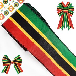 Kwanzaa Ribbon Black History Month Fabric Ribbon 2.5 Inch x 10 Yard,African American Burlap Ribbon for Wreath Bow,Gift Wrapping Freedom Day Party Decoration Kwanzaa Juneteenth Celebrations Style A