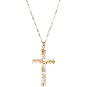 Silver Cross Necklaces for Women-Pressed Flower Cross Pendant Christian Jewelry Necklace Gifts for Women Mother Girls Friends Sister