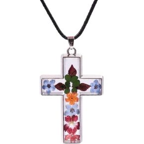 Silver Cross Necklaces for Women-Pressed Flower Cross Pendant Christian Jewelry Necklace Gifts for Women Mother Girls Friends Sister