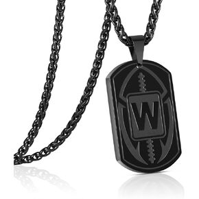 Football Letter A-Z Initial Necklace Dog Tag for Men Son Boys Boyfriend Athletes Sports Stainless Steel Pendant Chain Jewelry Gifts 24 Inch
