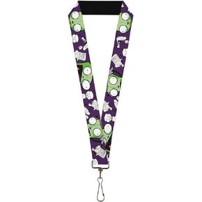 Buckle-Down Nickelodeon Lanyard, Invader Zim Gir Poses and Sketch Purple, Elastic