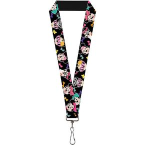 Buckle Down Lanyard-1.0-Mini Minnie Expressions/Bows Black/Multi Col