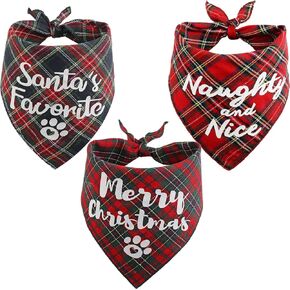 Christmas Bandanas for Dogs,3 Pack Plaid Pet Bandana for Medium Large Dogs