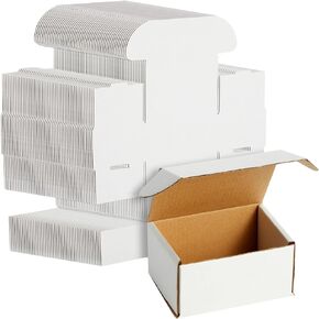 Stockroom Plus 50 Pack White 4x3x2 Corrugated Shipping Boxes - Foldable Small Business Card Boxes for Packing, Wrapping, Moving, Mailing, and Storage