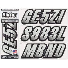 STIFFIE Techtron Silver/Black 3" Alpha-Numeric Registration Identification Numbers Stickers Decals for Boats & Personal Watercraft