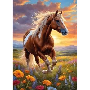 PFFNGPEN Diamond Art Painting Kits for Adults,DIY Horse Diamond Art Kits for Beginners 5D Flower Round Full Drill Diamond Art for Home Wall Decor Craft Gifts