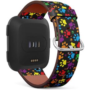 Compatible with Fitbit Versa - Quick-Release Leather Band Bracelet Strap Wristband Replacement - Colorful Paw Print