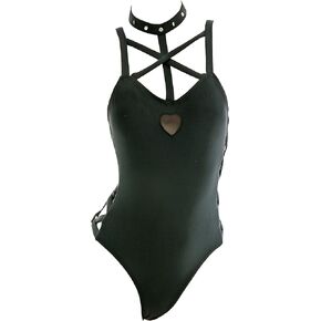 haikyuu Women One Piece Swimsuit Gothic Goth Bathing Suits Sexy Halter Hollow Swimwear Monokini Cutout