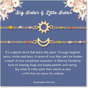 LINY Matching Sister Gifts for 2, Sun and Moon Sister Bracelet, Big Sister and Little Sister Gift, Sister Birthday Gifts