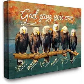 Luslya Christian Bald Eagle Wall Art God Says Religious Painting Wall Decor Framed Posters Home for Living Room Bedroom Bathroom Decoration 12x16 inch