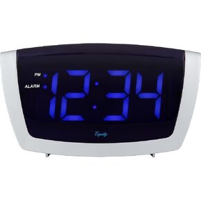 Equity by La Crosse LED Blue Digit Alarm Clock with USB Charging Port, Silver