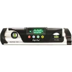 Digi-Pas DWL280PRO Waterproof IP67 Digital Torpedo Level and Protractor, Magnet, LED Bright Display, 9 inch,Black/Silver