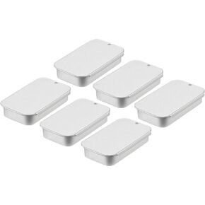 حاويات صندوق معدني من القصدير من uxcell، 6 قطع مقاس 2.4 × 1.3 × 0.4 بوصة فضية صغيرة محمولة معدنية منزلق علوية لحرف المجوهرات