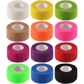 12 Pieces Self Adhesive Bandage Tape Stretch Self Adherent Cohesive Toe Tape Buddy Tape for Sports, Wrist, Ankle, First Aid, 5 Yards Each (12 Colors, 1 Inch)