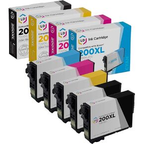LD Products Remanufactured Replacements for Epson 200xl Ink Cartridges 200 XL High Yield for XP-200, XP-300, XP-310, XP-400, WF-2520, WF-2530, WF-2540 (2 Black, 1 Cyan, 1 Magenta, 1 Yellow, 5-Pack)