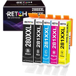 RETCH Compatible Ink Cartridges Replacement for Canon 280 and 281 PGI-280XXL CLI-281XXL for PIXMA Canon Pixma-TR7500 TR7520 TR8500 TS6120 TS6200 TS702 TS8100 TS8200 TS9520 printer (5 Pack)