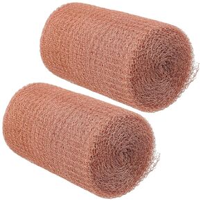 2 Pack Copper Mesh Roll, 5 Inch x 32 Feet Pure Copper Roll, Knitted Copper Mesh Roll, Copper Fabric Mesh Blocker for Hole, Copper Wool Hole Fabric Filler for Gardening, Distilling, House