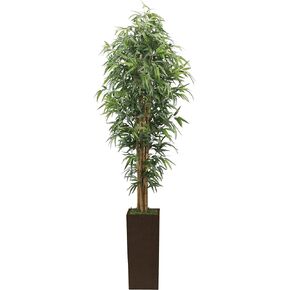 Vintage Home Artificial Lifelike Faux Plastic Fake 84" Tall Silk Bamboo Tree in Brown Wood Planter