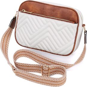 Wide Strap Quilted Crossbody Bags for Women Artificial Leather Purses Small Shoulder Handbags