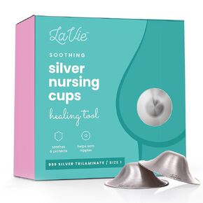 LaVie™ Silver Nursing Cups, Soothing Protection for Nursing Nipples of Newborns, Calming Relief for Breastfeeding Moms, 925 Silver Nipple Covers All Natural (Size 2)